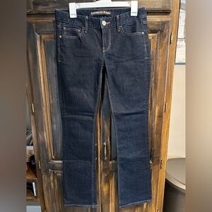 Express women's high-waisted jeans in a dark wash